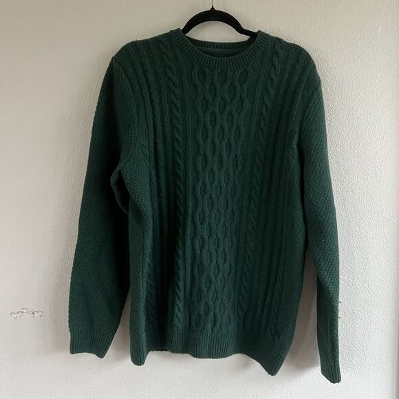 Barbour Sporting Falstone Cable Knit Crew Neck Wool Sweater Green Extra Large - Picture 1 of 9